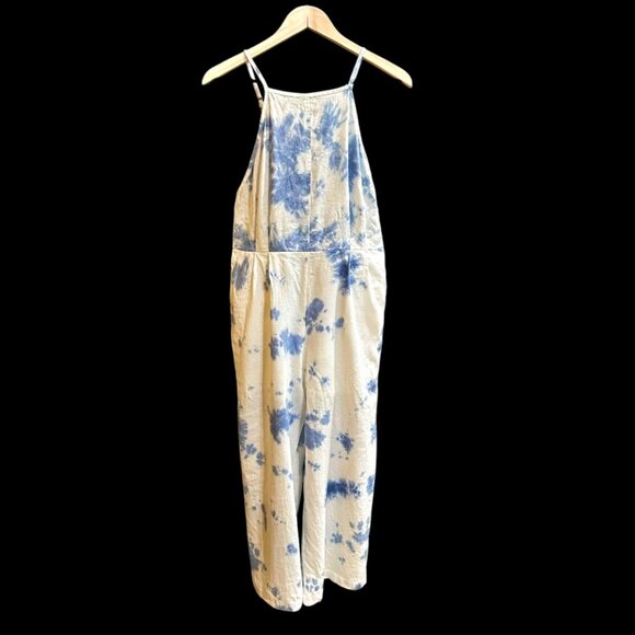 FATE Linen Blend Sleeveless Romper Jumper MEDIUM White Blue Tie Dye Beachy BOHO - Picture 2 of 9
